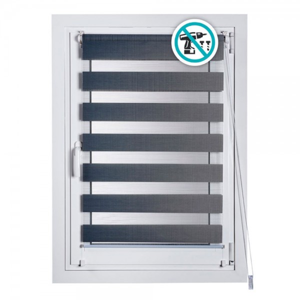 Estor enrollable clip & fix, noche & dia, plata 150 x 180 cm